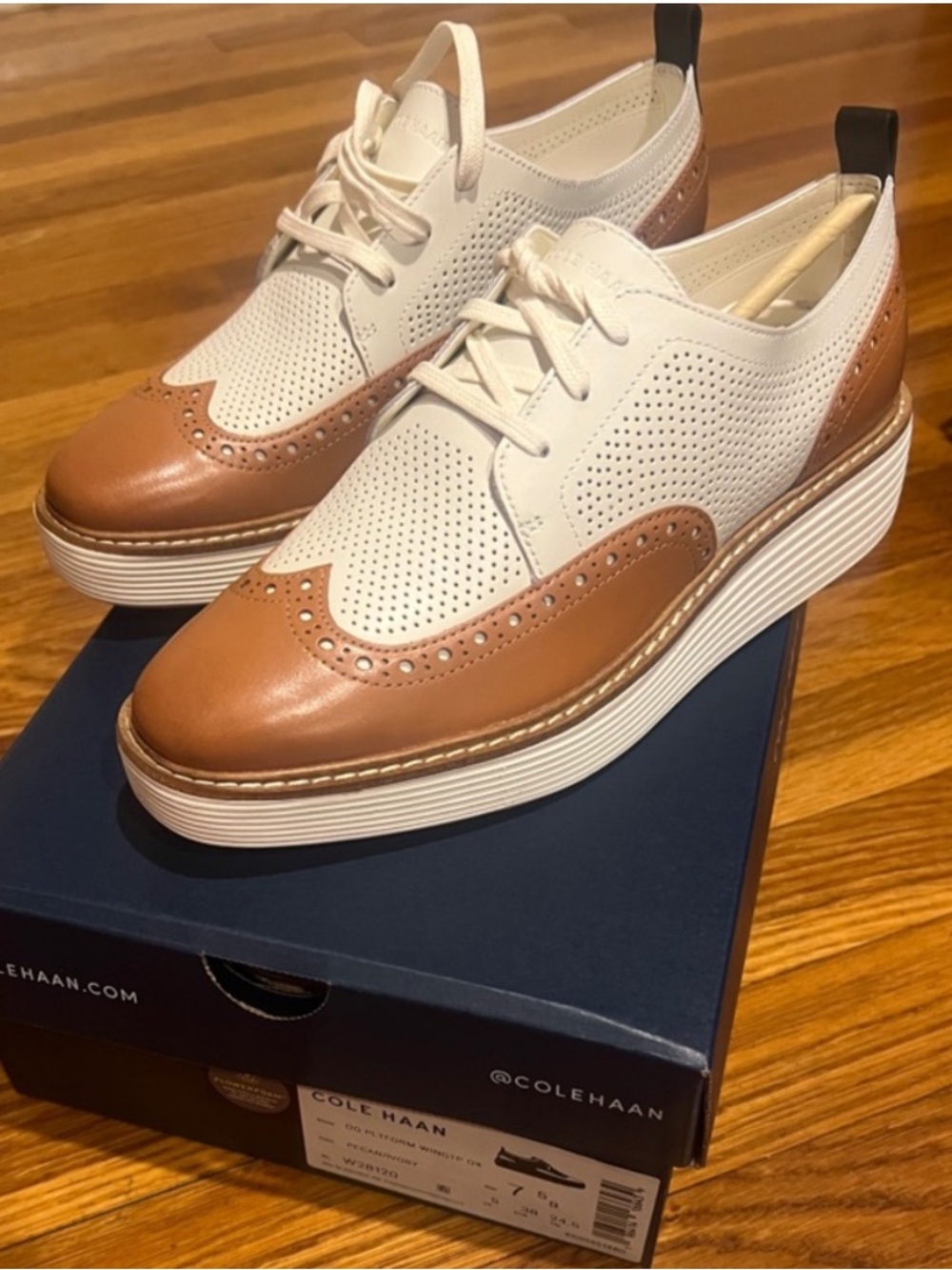 Cole Haan White and Brown Wingtip Derby Shoes
